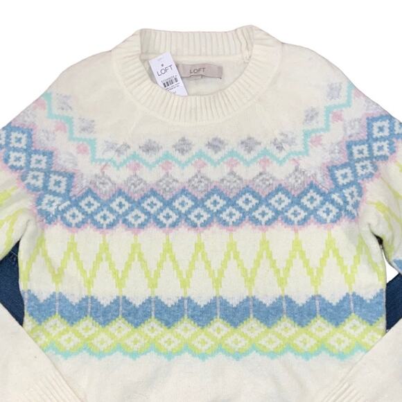 NWT LOFT Whisper White & Pastels Fair Isle Relaxed Sweater - Picture 3 of 8